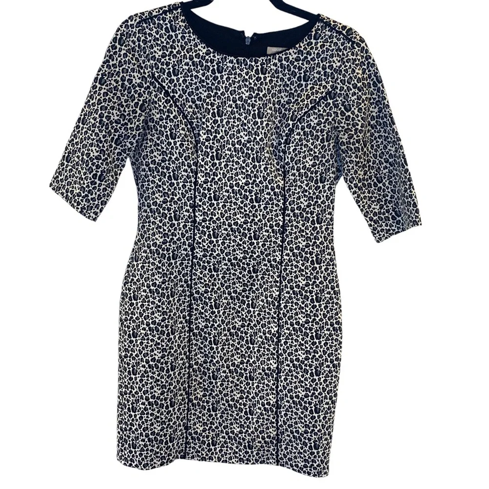 Banana Republic Black White Animal Print Half Sleeve Fitted Dress Women’s Size 2 - Picture 1 of 7